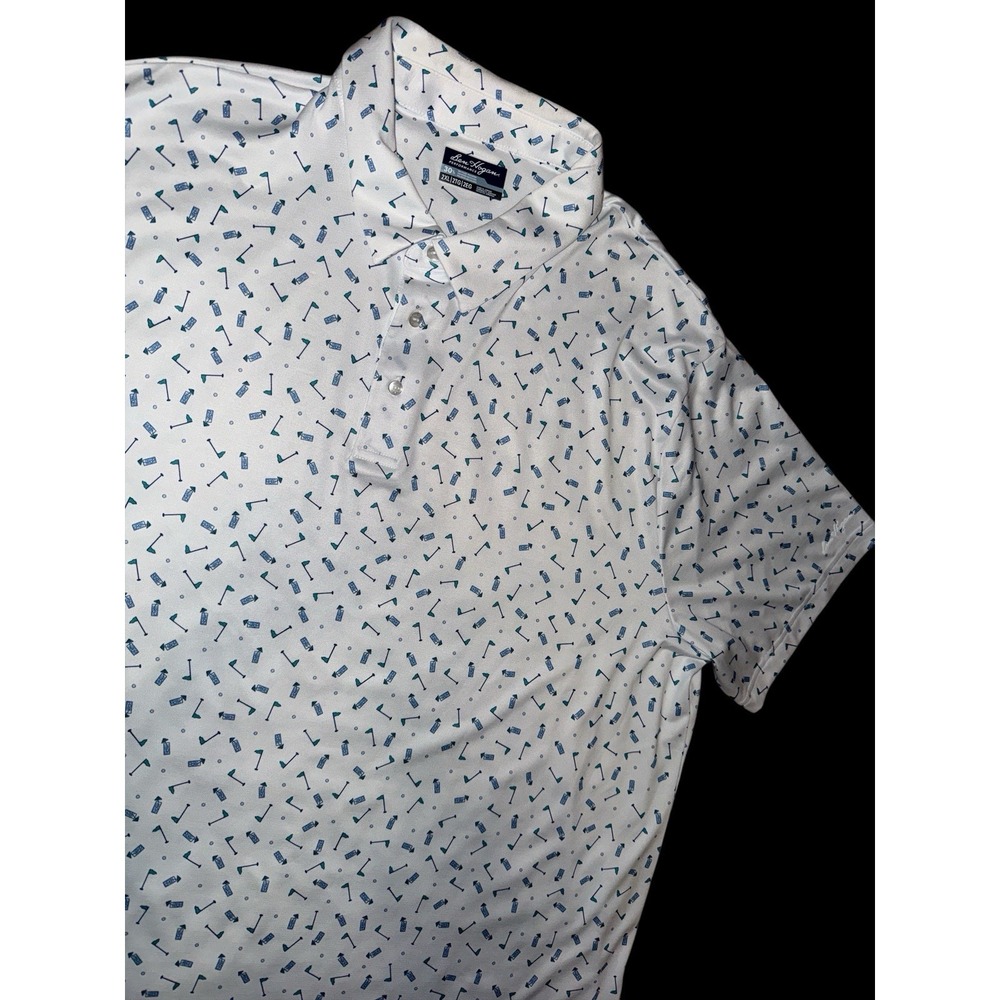 Ben Hogan Performance‎ Stretch Mens 2XL White All Over Print Flags Pro Golf Polo